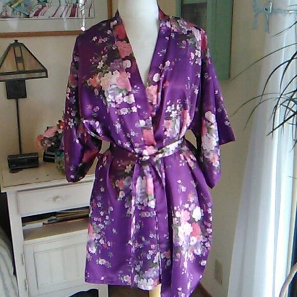 EPLAZA Purple Satin Floral Robe - Picture 4 of 8